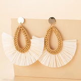Rattan Raffia Tassel Pendant Earrings Women's Summer Beach Jewelry