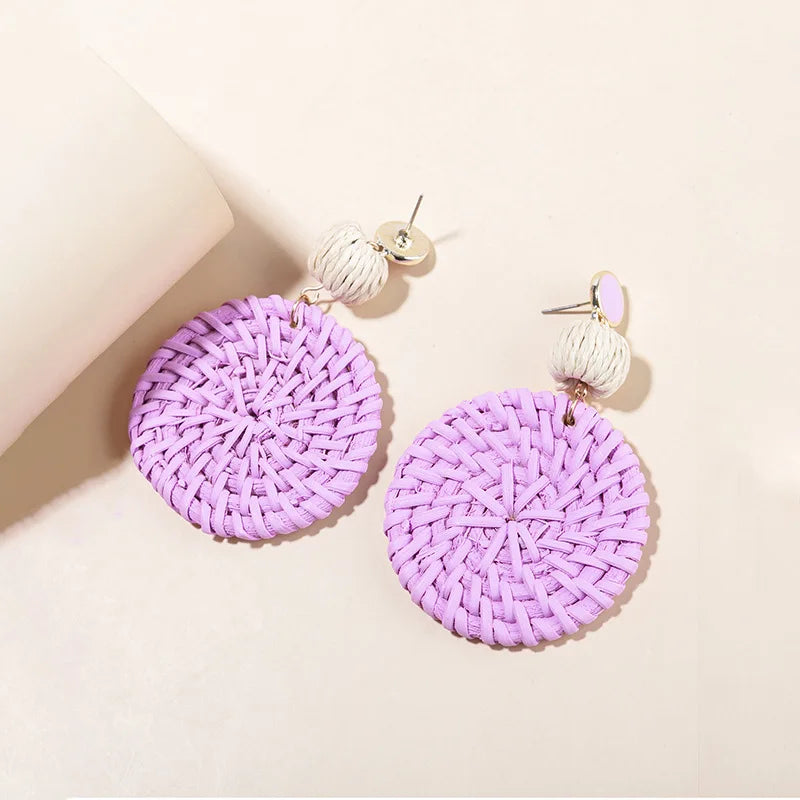 Rattan Raffia Tassel Pendant Earrings Women's Summer Beach Jewelry
