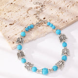 Retro Boho Flower Pine Stone Charm Bangle Bracelet