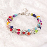 Retro Boho Flower Pine Stone Charm Bangle Bracelet
