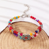 Retro Boho Flower Pine Stone Charm Bangle Bracelet