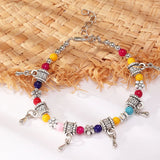 Retro Boho Flower Pine Stone Charm Bangle Bracelet