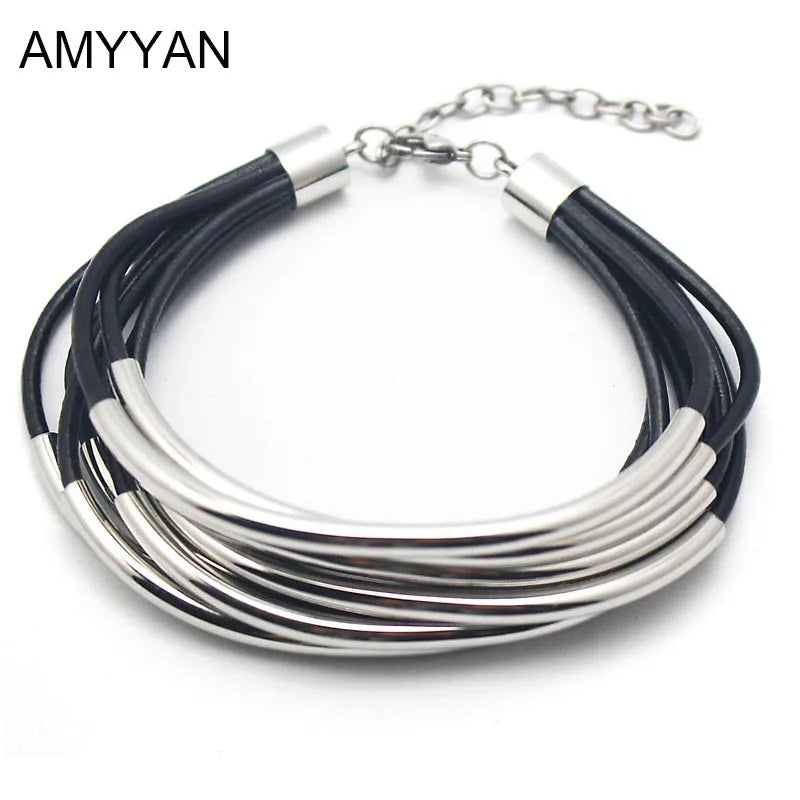 Handmade Charm Bracelet Leather Stainless Steel