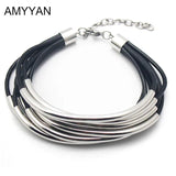 Handmade Charm Bracelet Leather Stainless Steel