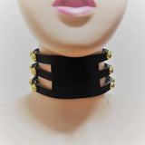 Hot Punk Choker Necklace Three Row Goth Gold Rivet Collar