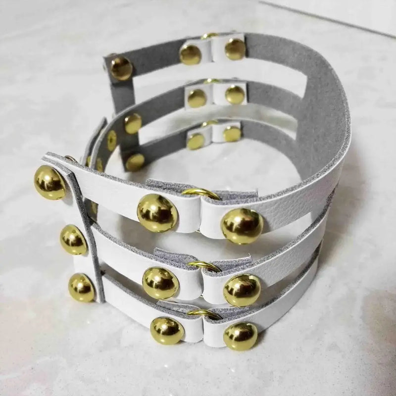Hot Punk Choker Necklace Three Row Goth Gold Rivet Collar