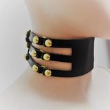 Hot Punk Choker Necklace Three Row Goth Gold Rivet Collar
