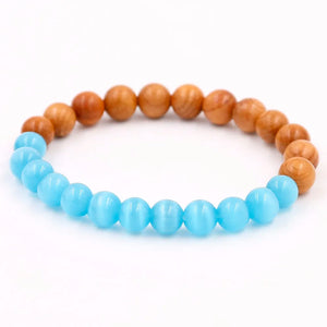 Healing Natural Wood and Opal Charm Bracelet - Stone Buddha Bracelet