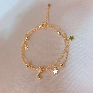 Heart Bracelet for Women Vintage Charm Adjustable Bracelet Star Bell