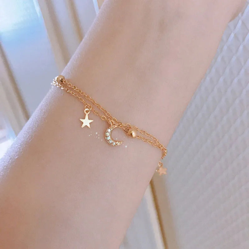 Heart Bracelet for Women Vintage Charm Adjustable Bracelet Star Bell