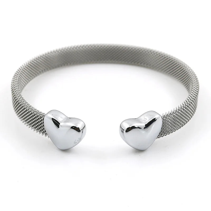 Grey Mesh Silver Lover's Stainless Steel Cuff Bracelet Women