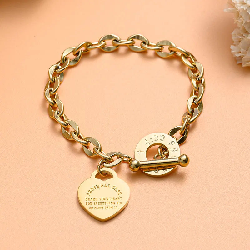 Heart Charm Stainless Steel Bracelet Vintage Plating Chain Punk Hand Jewelry