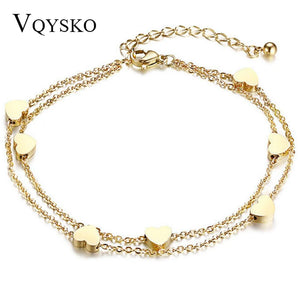 Heart Double Layer Bracelet Stainless Steel Chain Bracelets