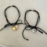 Heart Pendant Necklace Bowknot Choker Chain Jewelry