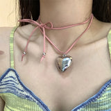 Heart Pendant Necklace Bowknot Choker Chain Jewelry