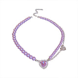 Purple Crystal Necklace Women Pearl Collarbone Rhinestone Choker Jewelry
