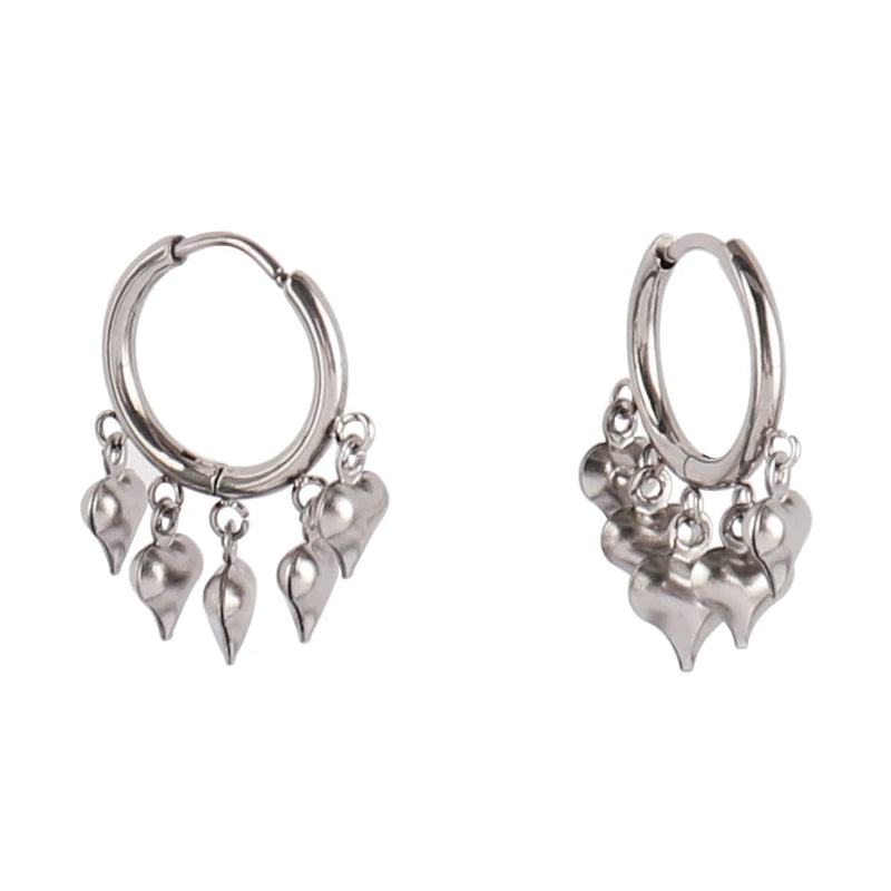 Heart Smiling Face Hoop Earrings Stainless Steel Star Pendant Jewelry