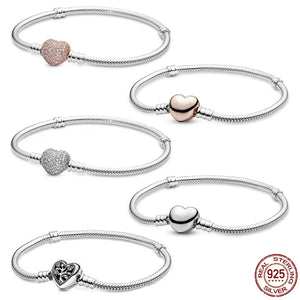 Heart Snake Bone Chain 925 Sterling Silver Bracelet
