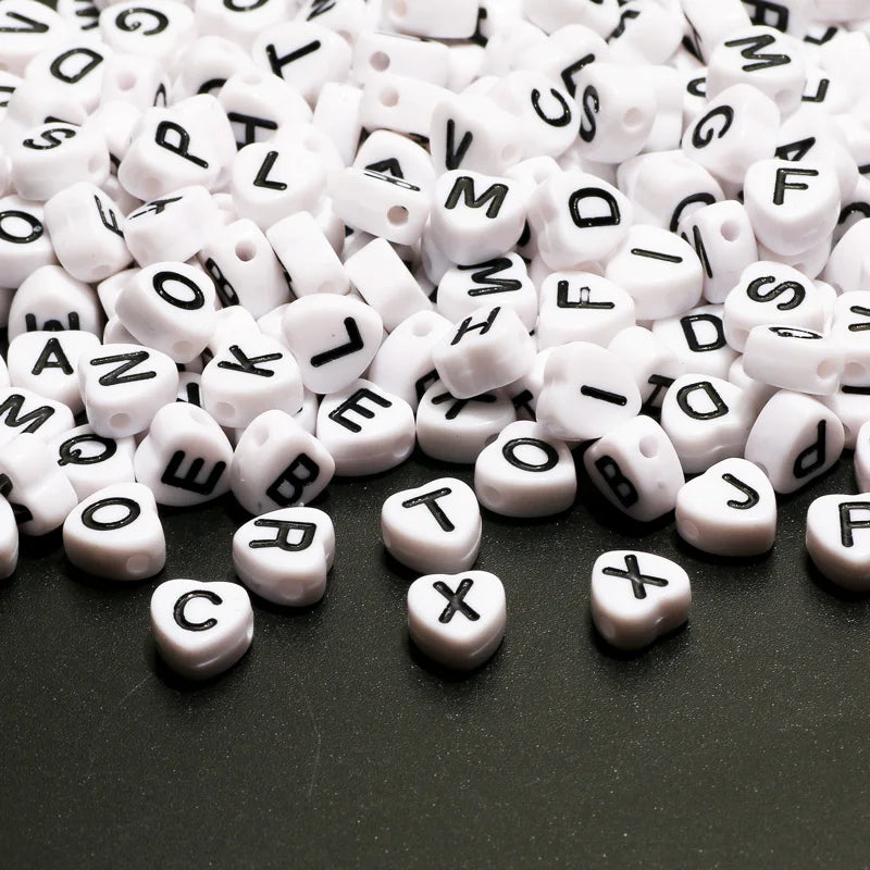7mm Heart Transparent Acrylic Letter Beads for Jewelry Making