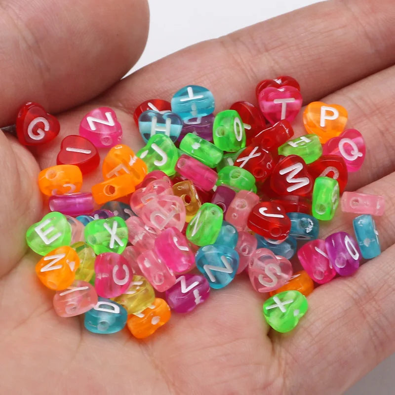 7mm Heart Transparent Acrylic Letter Beads for Jewelry Making