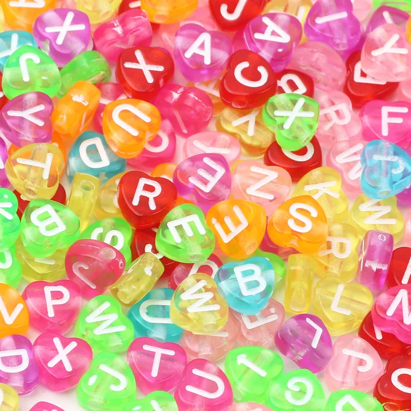 7mm Heart Transparent Acrylic Letter Beads for Jewelry Making