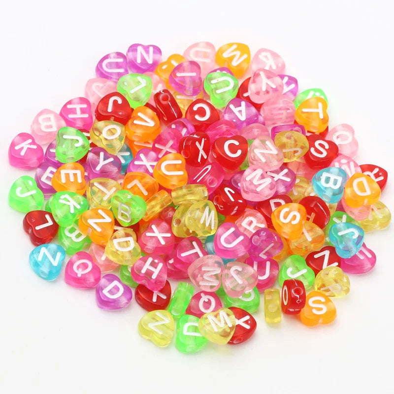 7mm Heart Transparent Acrylic Letter Beads for Jewelry Making