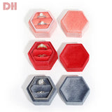 Hexagonal Flannel Jewelry Box Ring Earrings Velvet Box