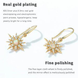 Sun Shape Opal Hook Earrings 925 Silver Plated Dangle Earrings