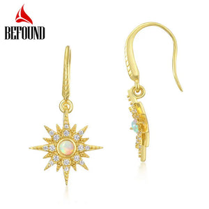 Sun Shape Opal Hook Earrings 925 Silver Plated Dangle Earrings