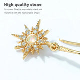 Sun Shape Opal Hook Earrings 925 Silver Plated Dangle Earrings