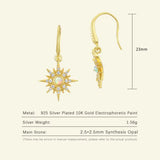 Sun Shape Opal Hook Earrings 925 Silver Plated Dangle Earrings