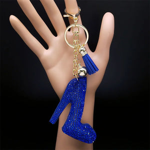 Red Rhinestone Tassel Keychain High Heel Shoes Pendant Keyring