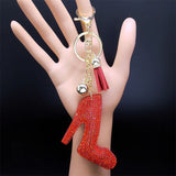 Red Rhinestone Tassel Keychain High Heel Shoes Pendant Keyring
