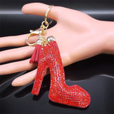 Red Rhinestone Tassel Keychain High Heel Shoes Pendant Keyring