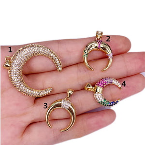 C-Shaped Moon Necklace Pendant with Zircon Inlay