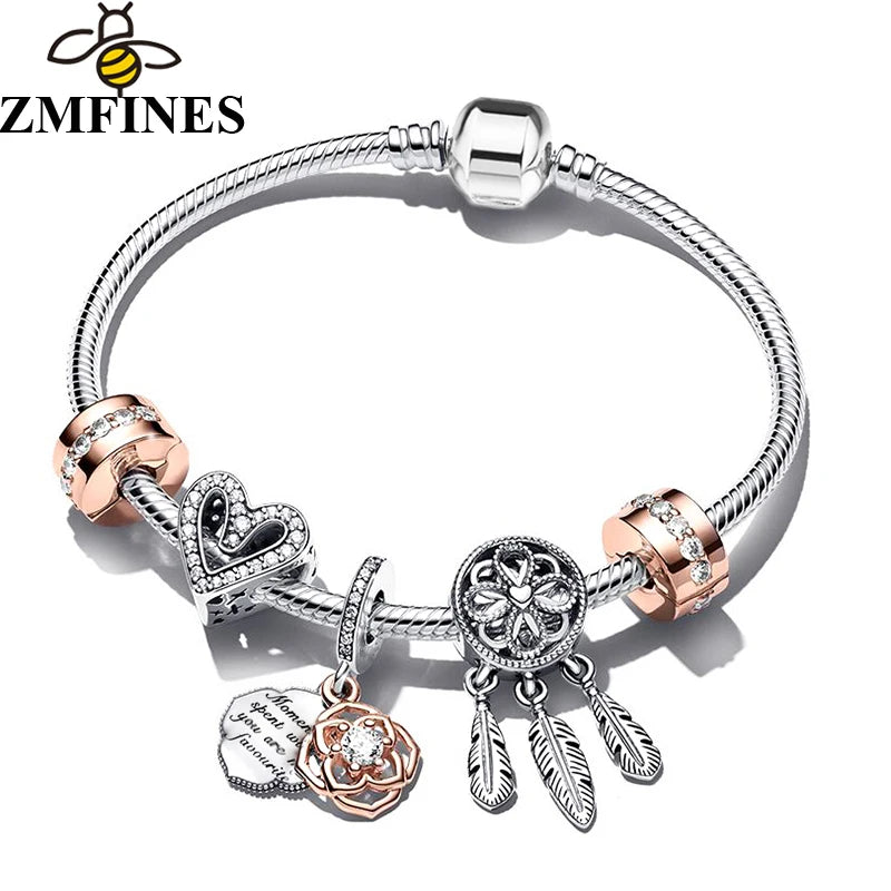 Silver Dream Catcher Crystal Charm Bracelet