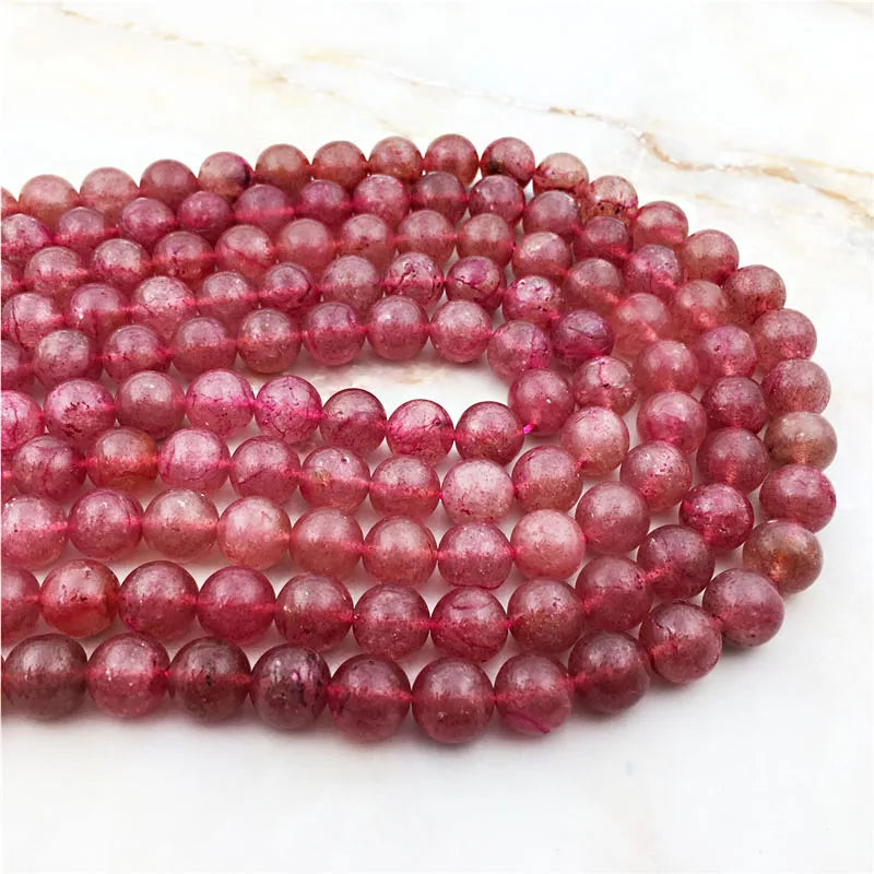 Natural Strawberry Quartz Stone Beads 6-8mm Red Round Bead