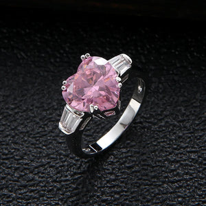 Pink Cubic Zirconia Heart Shape Wedding Ring for Women R-301