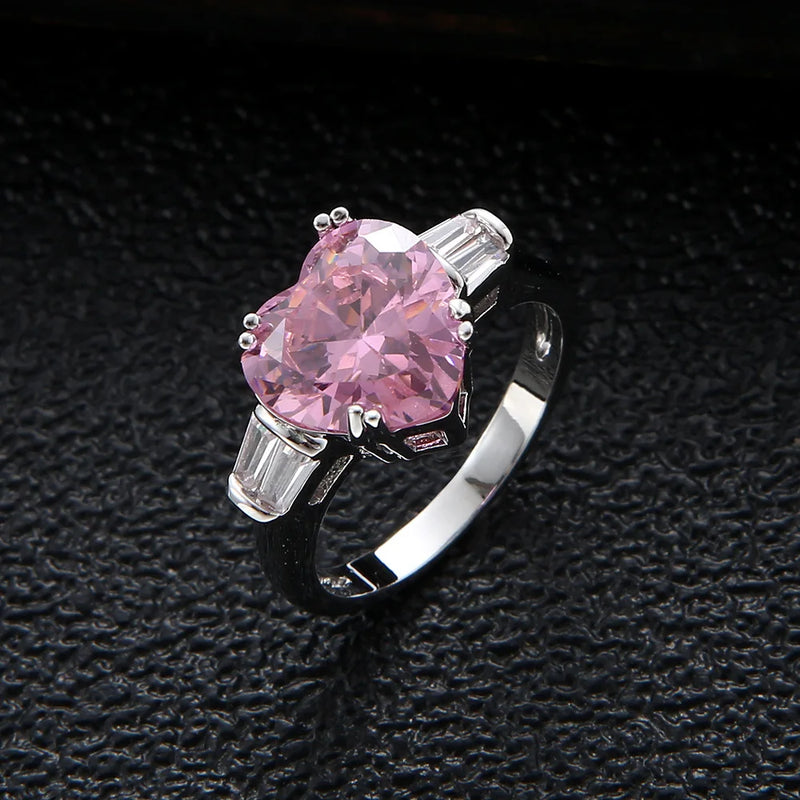 Pink Cubic Zirconia Heart Shape Wedding Ring for Women R-301