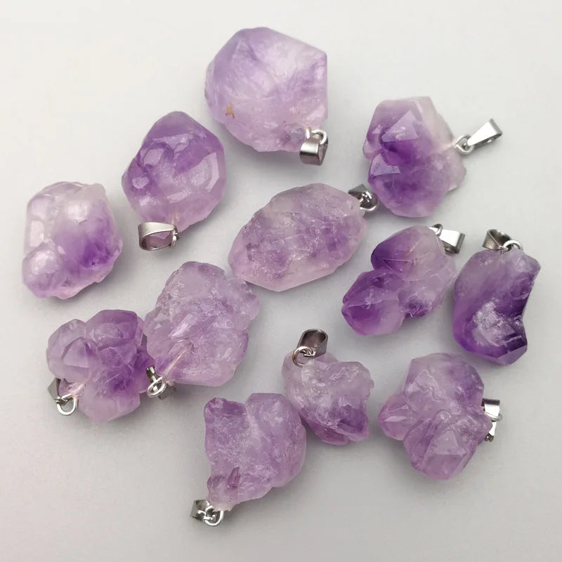 Natural Amethyst Stone Pendants for Jewelry Making Charms 24pcs/lot