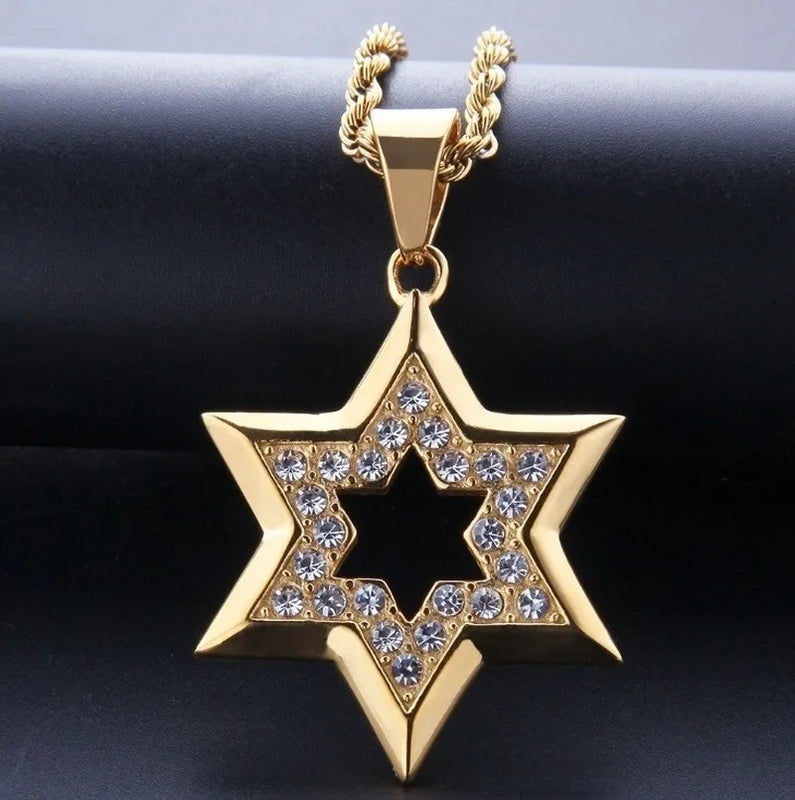 Hip Hop Bling Zircon Star of David Pendant Men's Jewelry