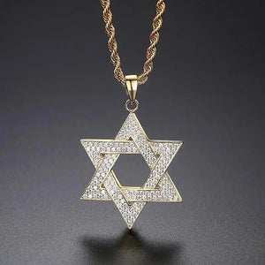 Hip Hop Bling Zircon Star of David Pendant Men's Jewelry