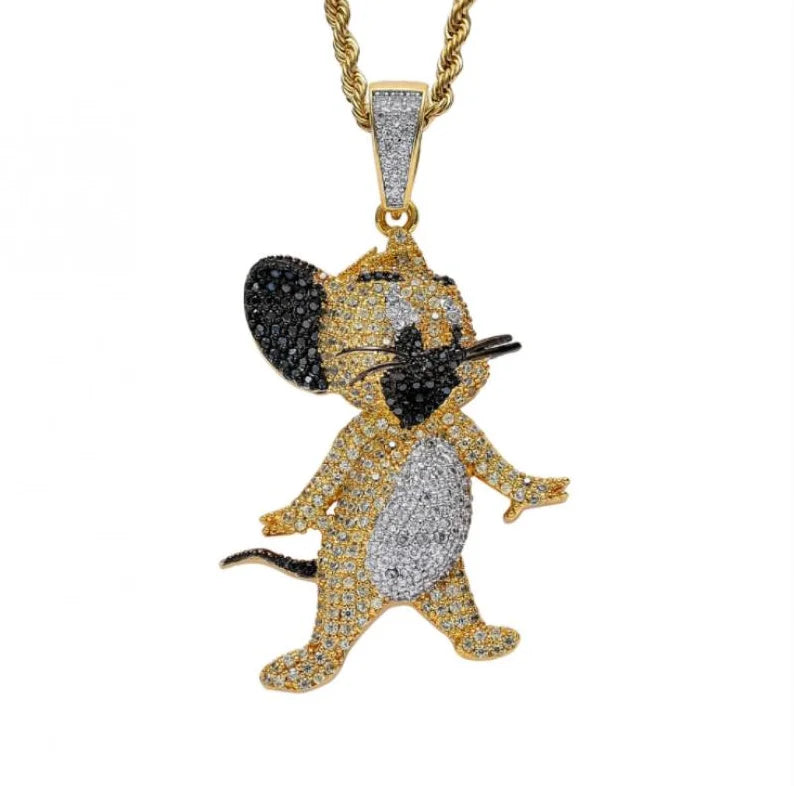 Cat and Mouse Pendant Necklace Men Hip Hop Jewelry