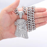 Hip Hop Jesus Pendant Necklace Men Ice Out Shining Crystal Jesus Head Face