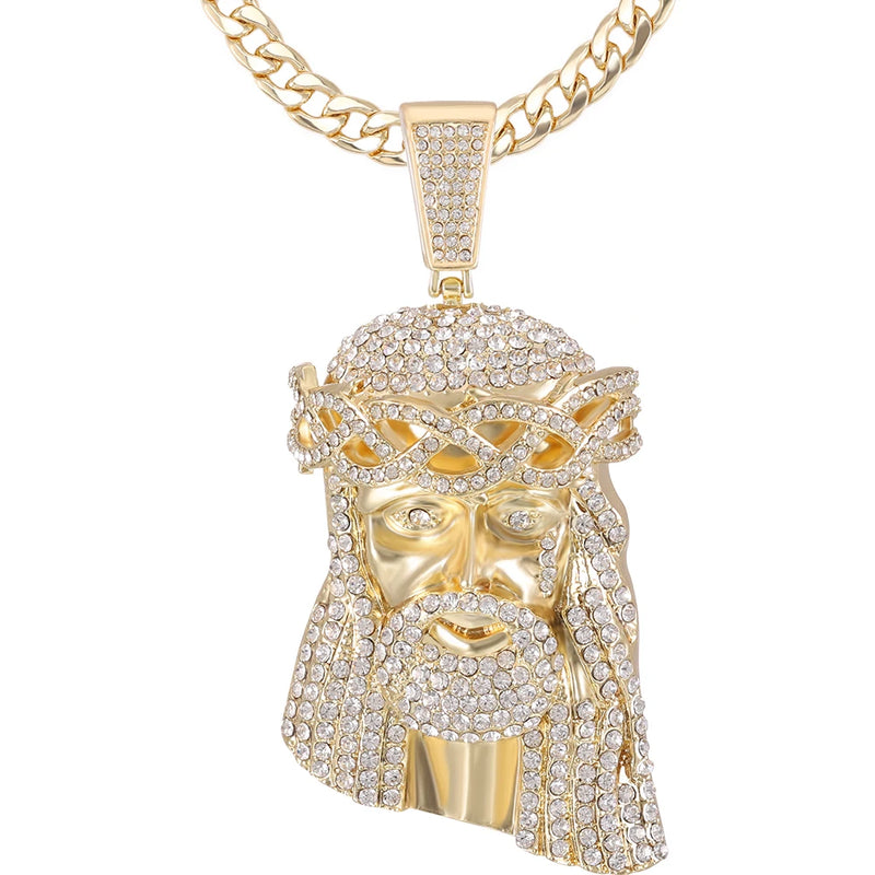 Hip Hop Jesus Pendant Necklace Men Ice Out Shining Crystal Jesus Head Face