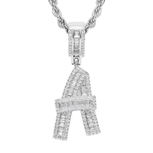 Hip-Hop Zirconium Cubic Necklaces A-Z Name Pendant 3mm Men Women