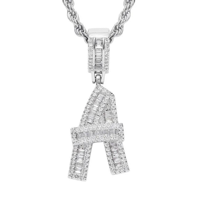 Hip-Hop Zirconium Cubic Necklaces A-Z Name Pendant 3mm Men Women