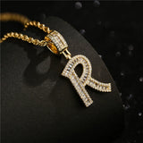 Hip-Hop Zirconium Cubic Necklaces A-Z Name Pendant 3mm Men Women
