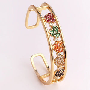 Hiphop Copper Open Bangle Women Happy Heart Crystal Love Bracelet