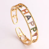 Hiphop Copper Open Bangle Women Happy Heart Crystal Love Bracelet